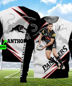 Personalized 3D Hoodie Penrith Panthers Nrl Nathan Cleary Football Player Custom Name 3D All Over Print Zip Up Hoodie Option