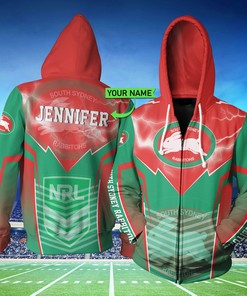 Personalized 3D Hoodie South Sydney Rabbitohs Lightning New Nrl Custom Name 3D All Over Printed Hoodie