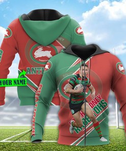 Personalized 3D Hoodie South Sydney Rabbitohs Nrl Football Player Custom Name 3D All Over Print Zip Up Hoodie Option
