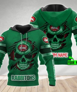 Personalized 3D Hoodie South Sydney Rabbitohs Nrl Skull Custom Name 3D All Over Print Zip Up Hoodie Option