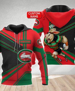 Personalized 3D Hoodie South Sydney Rabbitohs Vector Mascot Nrl Custom Name 3D All Over Print Zip Up Hoodie Option