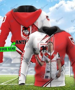 Personalized 3D Hoodie St George Illawarra Dragons Nrl Football Player Custom Name 3D All Over Print Zip Up Hoodie Option