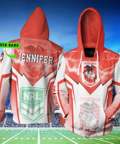 Personalized 3D Hoodie St. George Illawarra Dragons Lightning New Nrl Custom Name 3D All Over Print Zip Up Hoodie Option