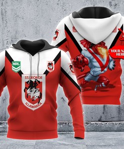 Personalized 3D Hoodie St. George Illawarra Dragons Nrl Custom Name 3D All Over Print Zip Up Hoodie Option