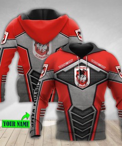 Personalized 3D Hoodie St. George Illawarra Dragons Nrl Metal Custom Name 3D All Over Print Zip Up Hoodie Option
