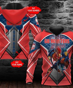 Personalized 3D Hoodie Sydney Roosters Nrl 3D Hoodie Mascot Number Custom Name 3D All Over Printed Hoodie