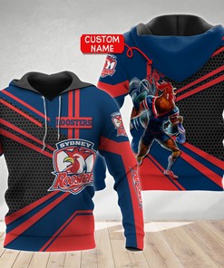 Personalized 3D Hoodie Sydney Roosters Vector Mascot Nrl Custom Name 3D All Over Print Zip Up Hoodie Option