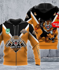 Personalized 3D Hoodie Wests Tigers Nrl Mascot Custom Name 3D All Over Print Zip Up Hoodie Option