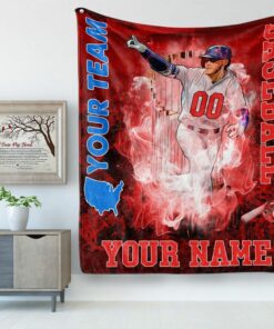 Personalized American Baseball Player In Red Background Fleece Sherpa Blanket - Sports Fan Gifts