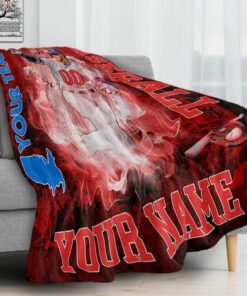 Personalized American Baseball Player In Red Background Fleece Sherpa Blanket - Sports Fan Gifts
