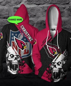 Personalized Arizona Cardinals Nfl Skull Custom Name 3D All Over Print Hoodie