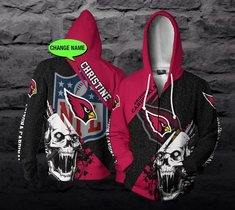 Personalized Arizona Cardinals Nfl Skull Custom Name 3D All Over Print Hoodie