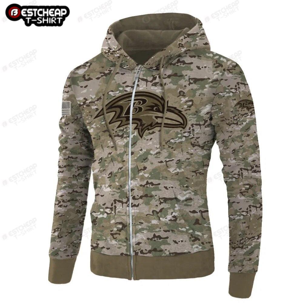 Personalized Baltimore Ravens Camo 3D All Over Print Zip Hoodie Show Your Love For Your Favorite Team