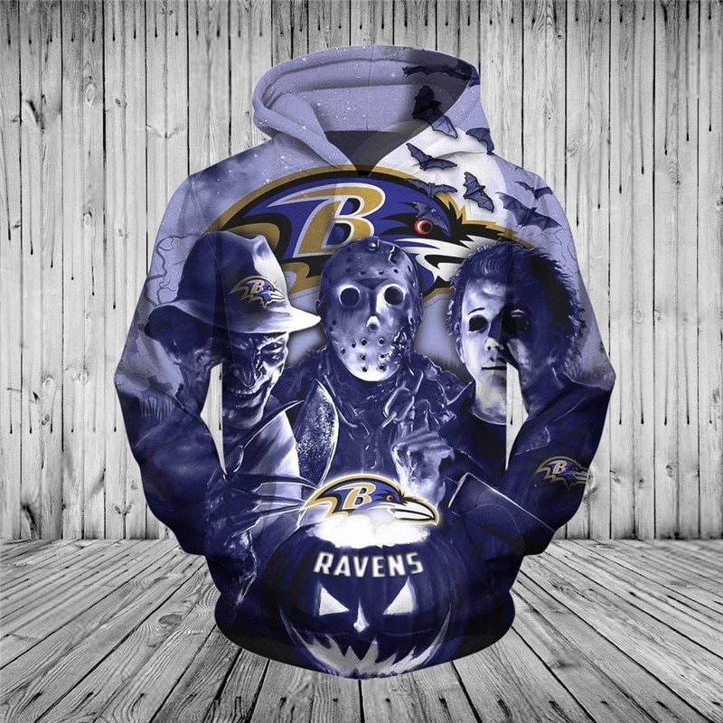 Personalized Baltimore Ravens Horror Night Halloween 3D All Over Print Zip Hoodie Show Your Team Spirit