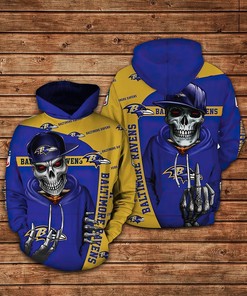Personalized Baltimore Ravens Nfl Skull 3D All Over Print Zip Up Hoodie Show Your Support For Your Favorite Team