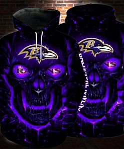 Personalized Baltimore Ravens Nfl Skull 3D Full Over Print Hoodie For Fans