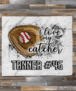 Personalized Baseball Blanket, Baseball Catcher, Baseball Player Blanket