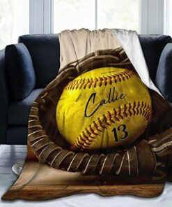 Personalized Baseball- Custom Name With Number Ball Fleece Sherpa Blanket