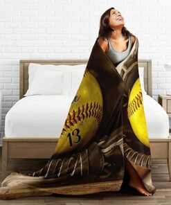 Personalized Baseball- Custom Name With Number Ball Fleece Sherpa Blanket