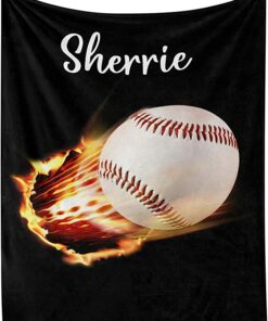 Personalized Baseball Fire Blanket With Name Soft Sherpa Fleece Throw Blankets For Men Women Birthday Gift