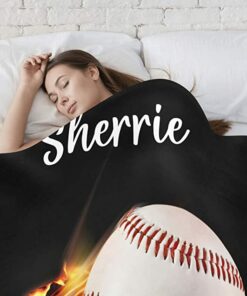 Personalized Baseball Fire Blanket With Name Soft Sherpa Fleece Throw Blankets For Men Women Birthday Gift