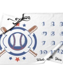 Personalized Baseball Milestone Baby Boy Blanket, Sport Themed Newborn Baby Calendar Blanket, Newborn Baby Boy Baseball Sport Age