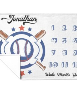 Personalized Baseball Milestone Baby Boy Blanket, Sport Themed Newborn Baby Calendar Blanket, Newborn Baby Boy Baseball Sport Age