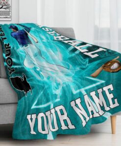Personalized Baseball Player Pattern In Baseball Themed Fleece Sherpa Blanket