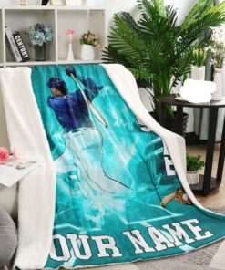 Personalized Baseball Player Pattern In Baseball Themed Fleece Sherpa Blanket