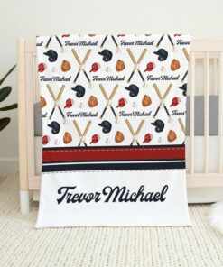 Personalized Boy Baseball Blanket, Custom Name Blanket, Baseball Nursery Blanket, Boy Sports Name Blanket