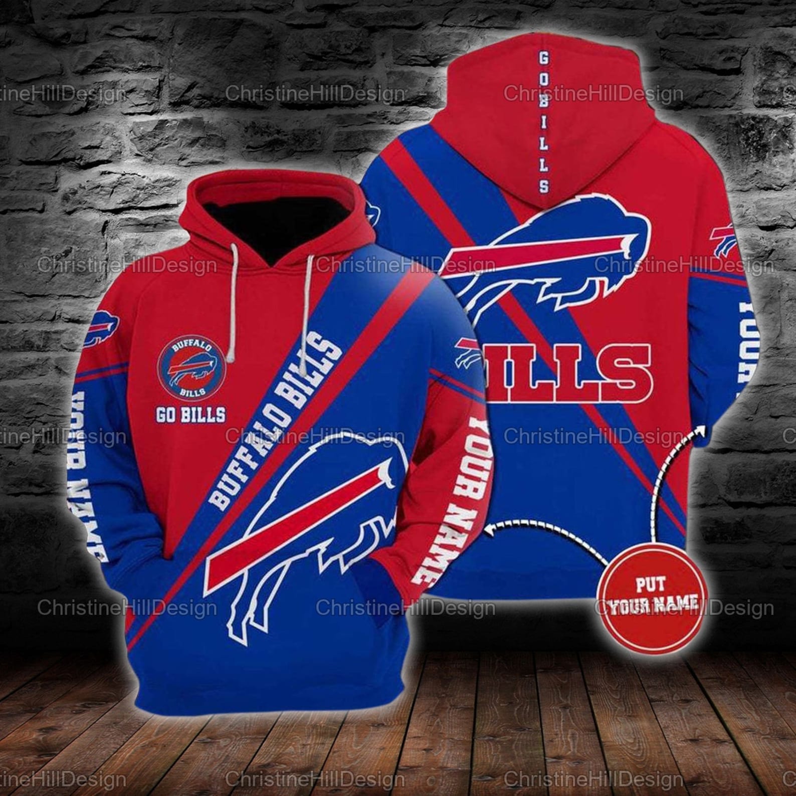 Personalized Buffalo Bills American Football Team Nfl Custom Name 3D All Over Print Zip Up Hoodie Option