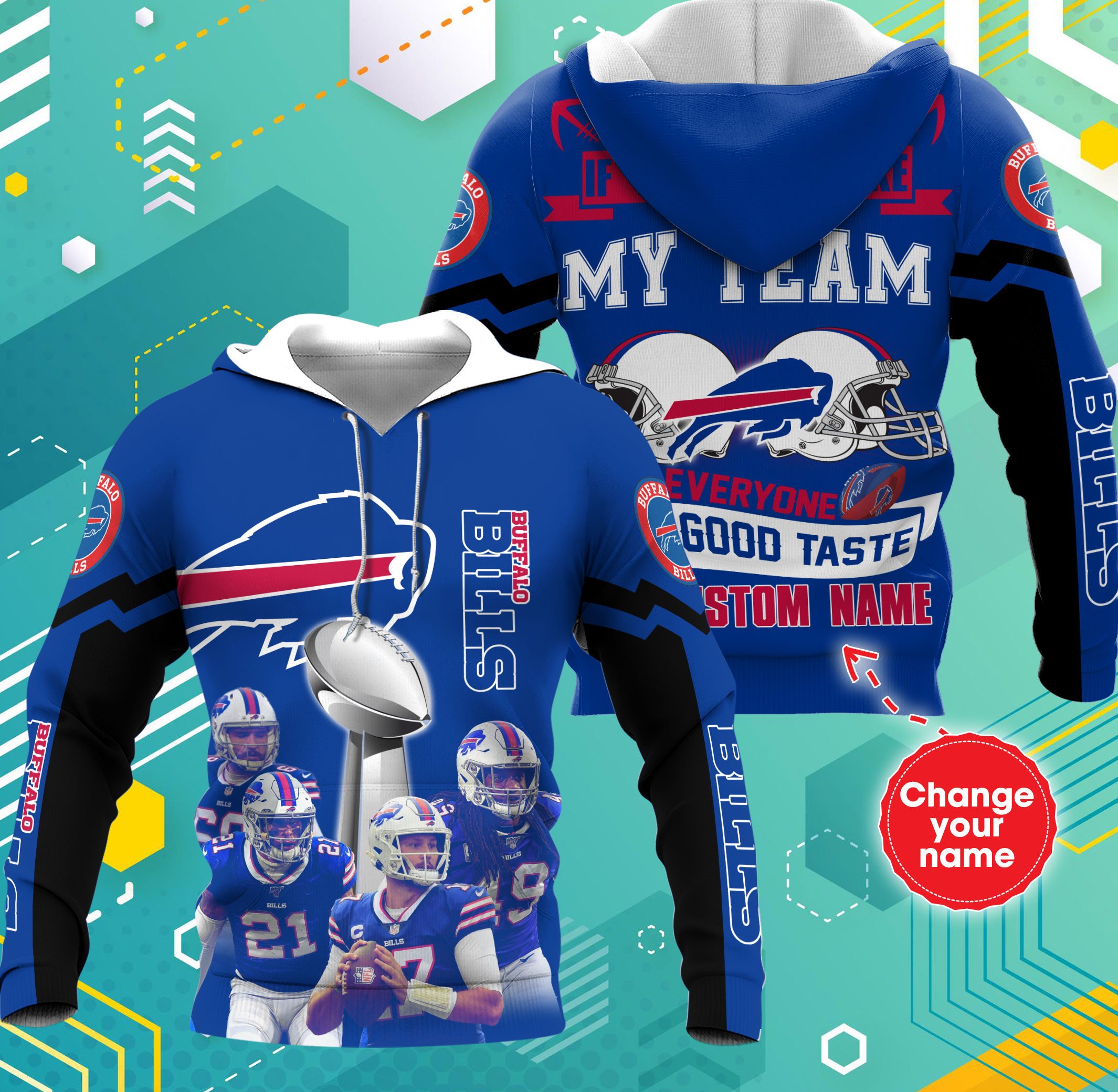Personalized Buffalo Bills Team Player 3D All Over Print Zip Hoodie Show Your Support For Your Favorite Team