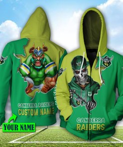 Personalized Canberra Raiders 3D Hoodie Nrl 3D Hoodie Mascot Skull Custom Name 3D All Over Printed Hoodie