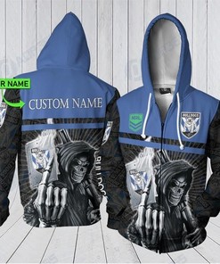 Personalized Canterbury Bankstown Bulldogs Nrl Skull 3D Hoodie Custom Name 3D All Over Print Zip Up Hoodie Option