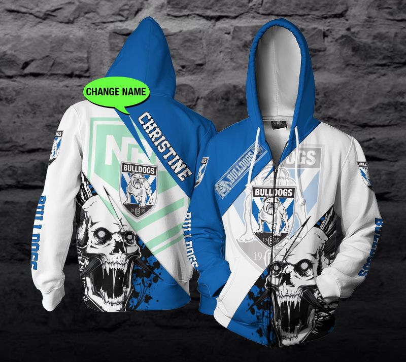 Personalized Canterbury Bankstown Bulldogs Nrl Skull Custom 3D All Over Print Hoodie