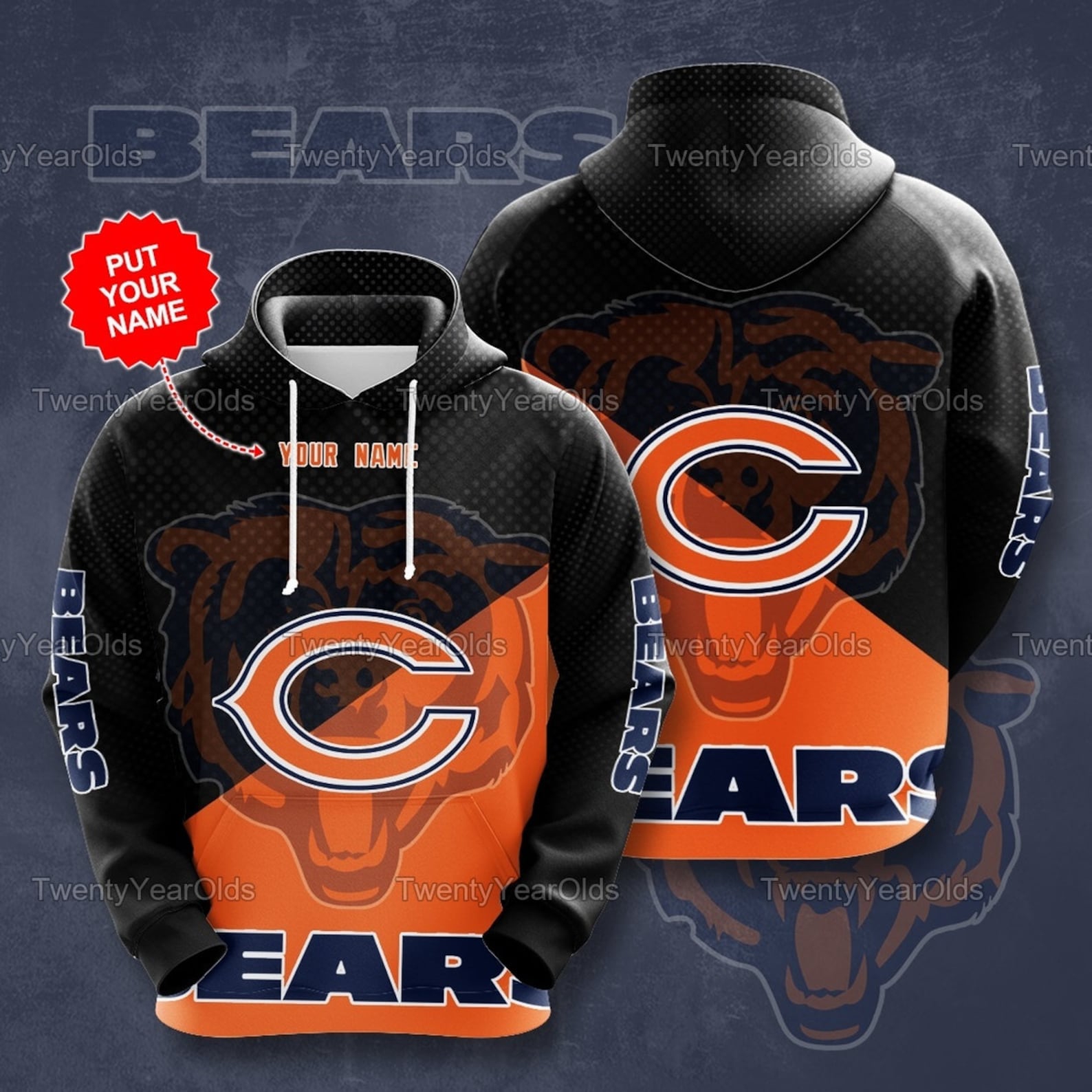 Personalized Chicago American Football Team Nfl Custom Name 3D All Over Print Zip Up Hoodie Option
