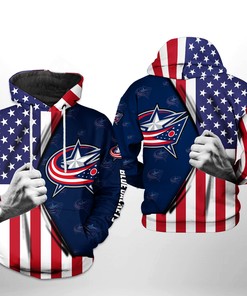 Personalized Columbus Blue Jackets Nhl Us Flag 3D All Over Print Zip Up Hoodie Option Present
