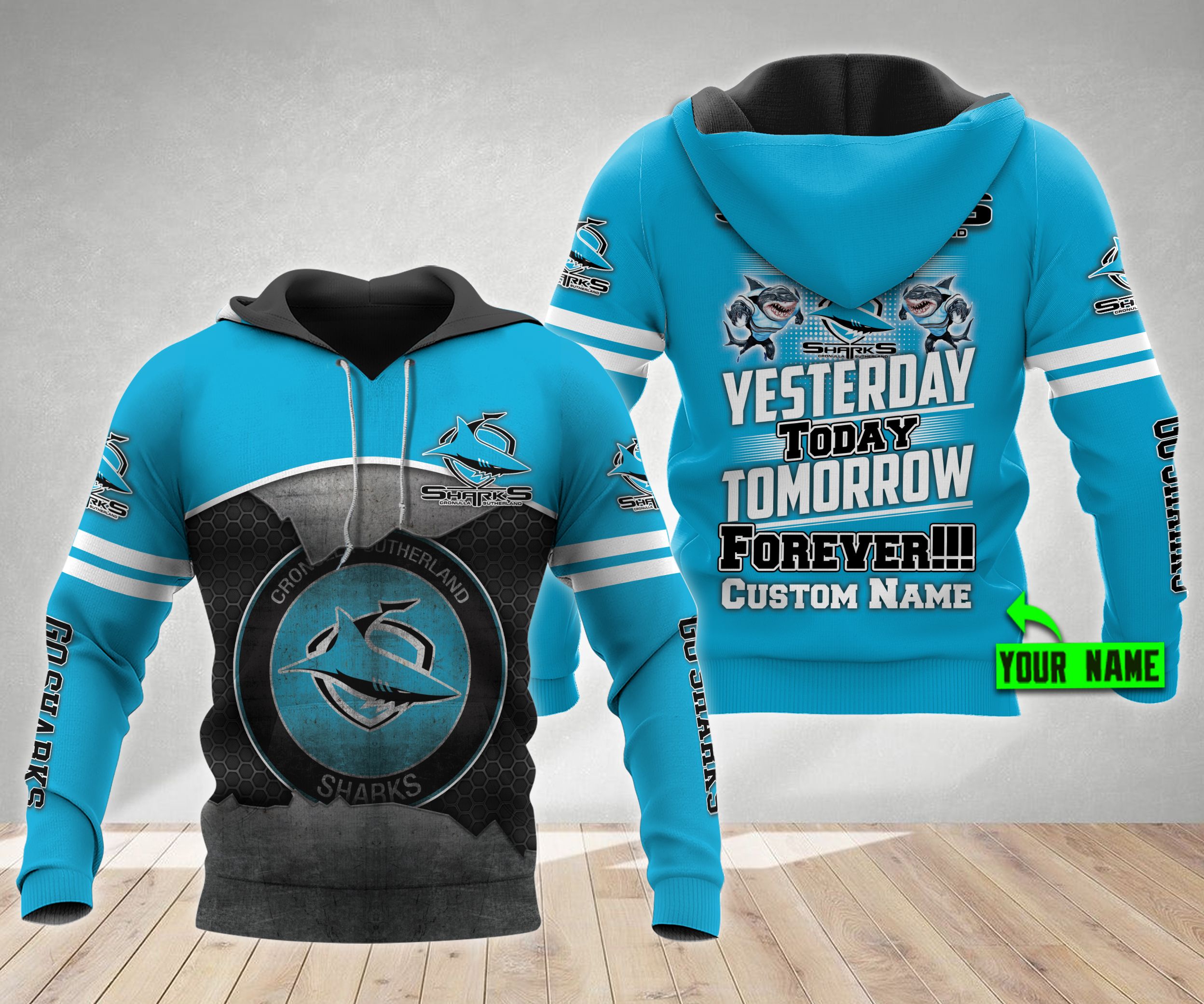 Personalized Cronulla Sutherland Sharks 3D Hoodie Nrl Custom Name 3D All Over Printed Hoodie