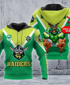 Personalized Custom 3D Hoodie Canberra Raiders Nrl Mascot Custom Name 3D All Over Print Zip Up Hoodie Option