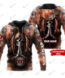 Personalized Custom 3D Hoodie Cincinnati Bengals Skull Nfl Custom Name 3D All Over Print Hoodie