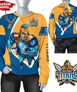 Personalized Custom 3D Hoodie Gold Coast Titans Mascot Nrl Dt Custom Name 3D All Over Print Zip Up Hoodie Option