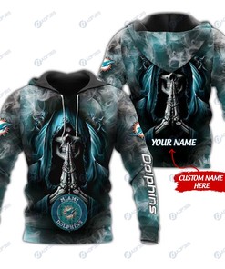 Personalized Custom 3D Hoodie Miami Dolphins Skull Nfl Custom Name 3D All Over Print Hoodie