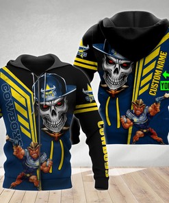Personalized Custom 3D Hoodie North Queensland Cowboys Nrl Skull Cap Custom Name 3D All Over Print Zip Up Hoodie Option