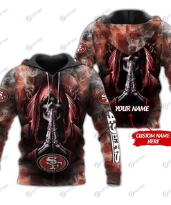 Personalized Custom 3D Hoodie San Francisco 49Ers Skull Nfl Custom Name 3D All Over Print Zip Up Hoodie Option