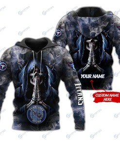 Personalized Custom 3D Hoodie Tennessee Titans Skull Nfl Custom Name 3D All Over Printed Hoodie, Zip Up Hoodie