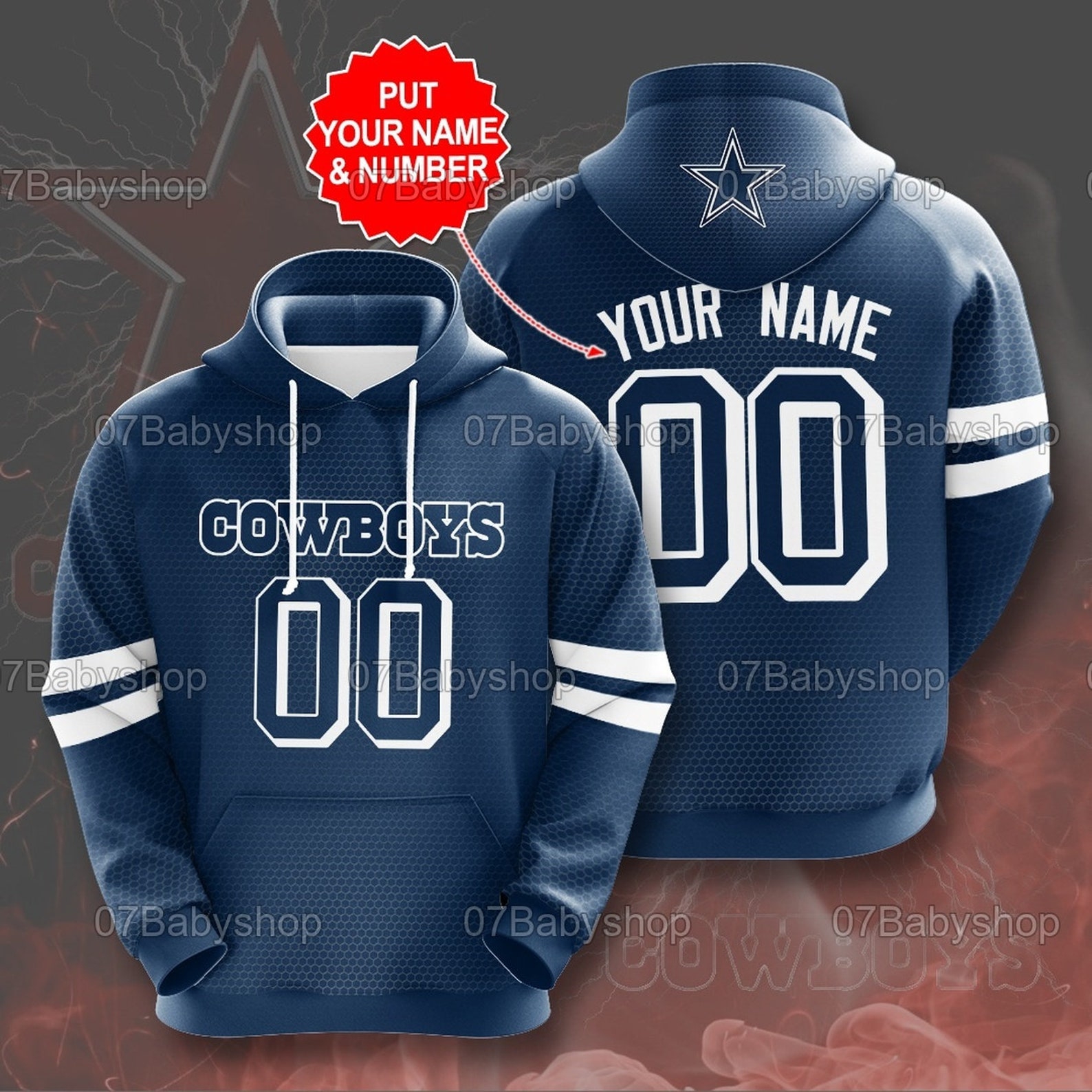 Personalized Custom Name And Number Dallas Cowboys Nfl Logo 3D All Over Print Zip Up Hoodie Option
