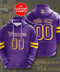 Personalized Custom Name And Number Minnesota Vikings Nfl Logo 3D All Over Print Zip Up Hoodie Option