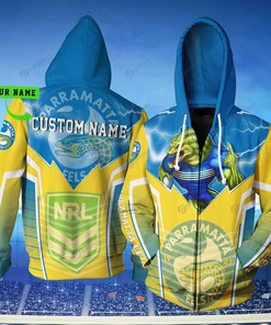 Personalized Custom Name Parramatta Eels Nrl Lightning Mascot 3D All Over Print Zip Up Hoodie Option