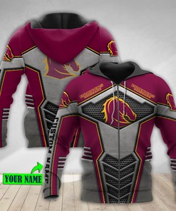 Personalized Custom Name Sports Brisbane Broncos Nrl Metal 3D All Over Print Zip Up Hoodie Option