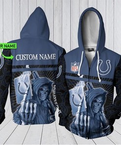 Personalized Custom Name Sports Indianapolis Colts Nfl Skull 3D All Over Print Zip Up Hoodie Options